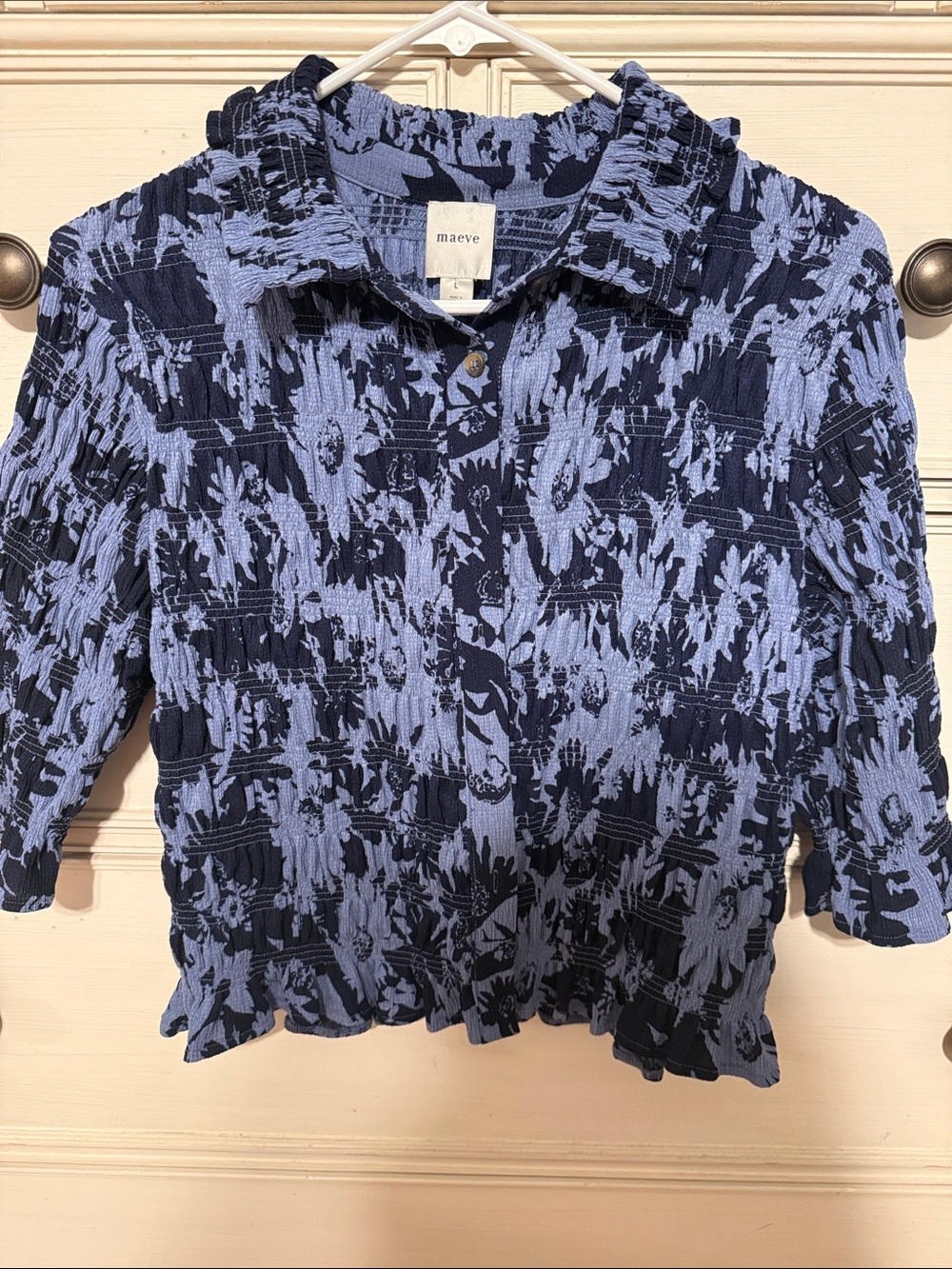 Maeve Navy and Periwinkle Floral Button-Down Top